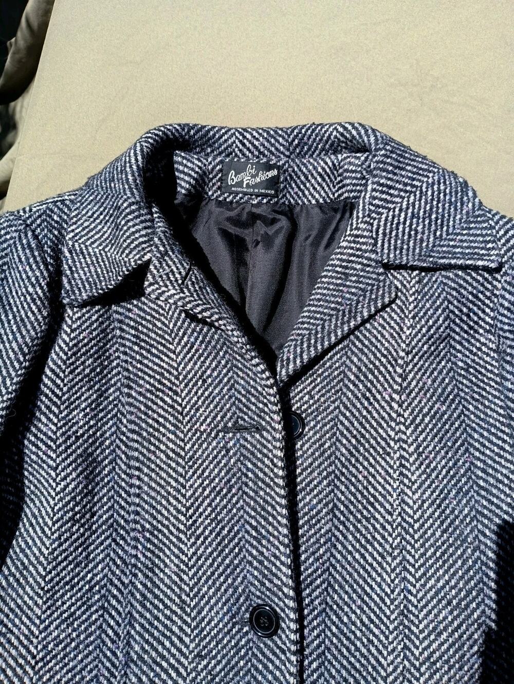 Babmi Fashions Herringbone Coat Wool Blend Size 16 B Vintage